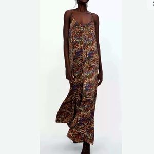 ZARA PAISLEY WIDE LEG SILKY JUMPSUIT